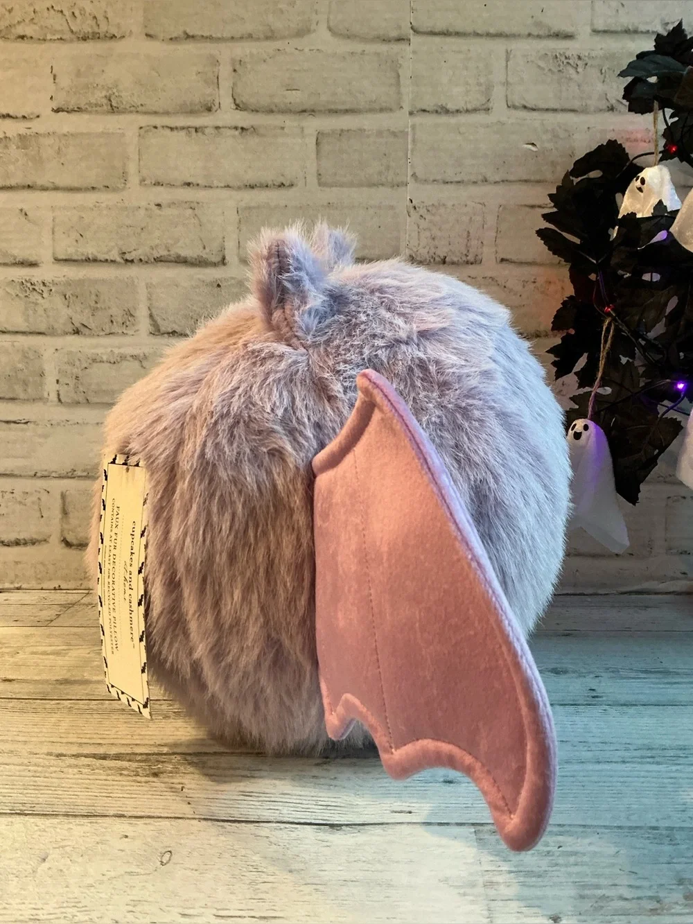 CUPCAKES & CASHMERE 10x10 whimsy bat furball shaped pillow